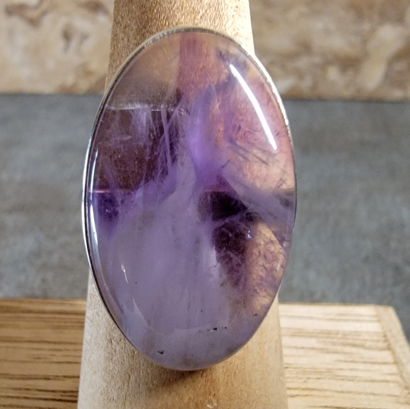 Handcrafted Jewelry - Native Amethyst Gemstone Ring 7 Sterling Silver 925 Adjustable Boho Rustic Gypsy